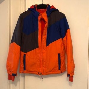 LL Bean ski jacket orange blue charcoal M 10-12